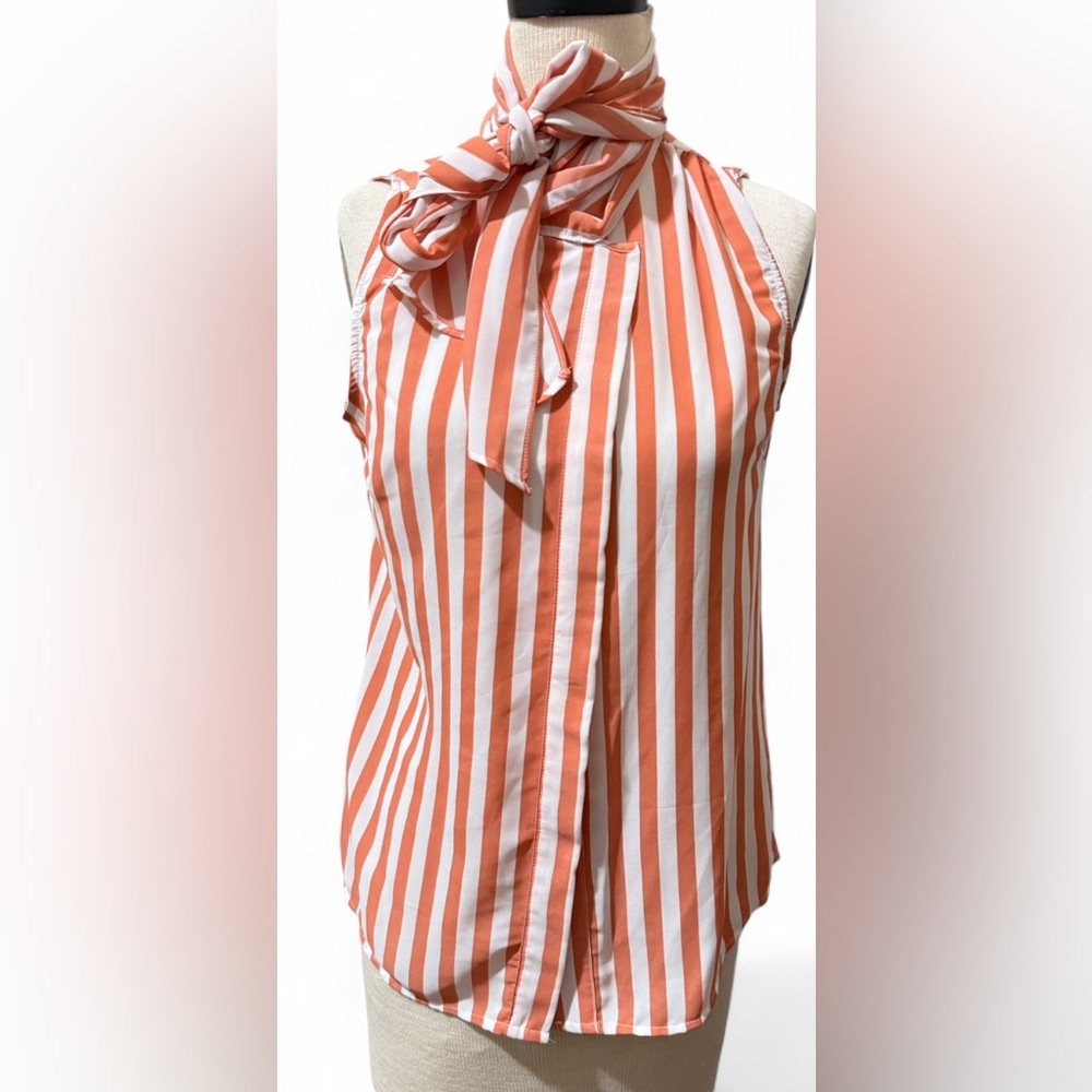 Eva Mendes Orange White Striped Halter Scarf Blouse Sleeveless Size Small